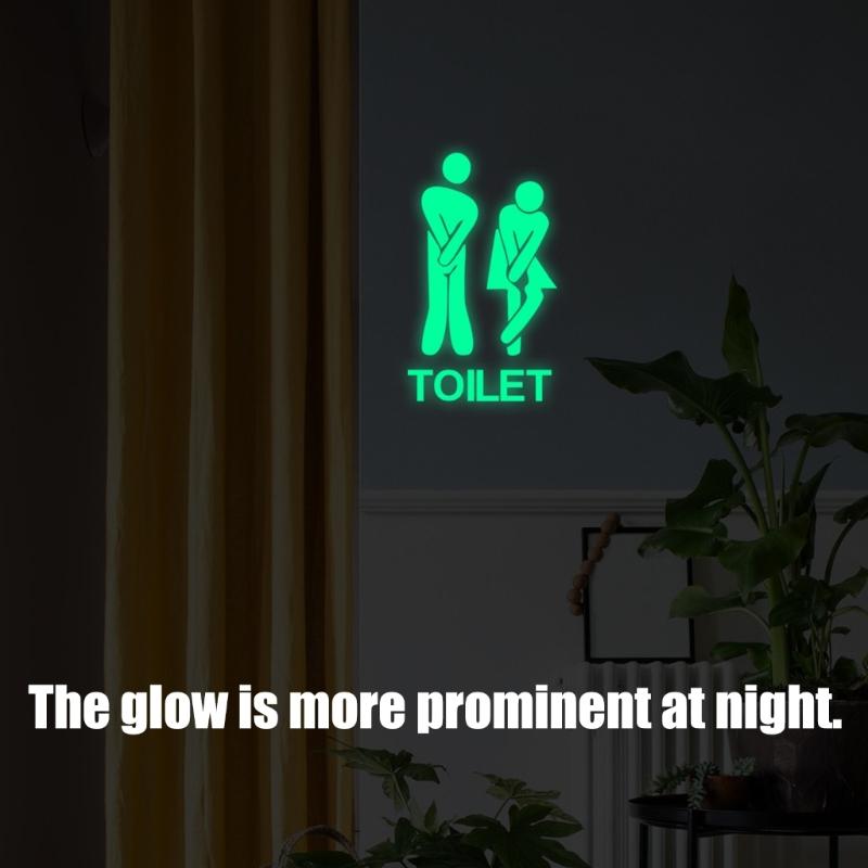 Luminously PVC Sticker For Washroom Guidance And Decorative Night Glowing Bathroom Signs Adhesive Toilet Decal Set