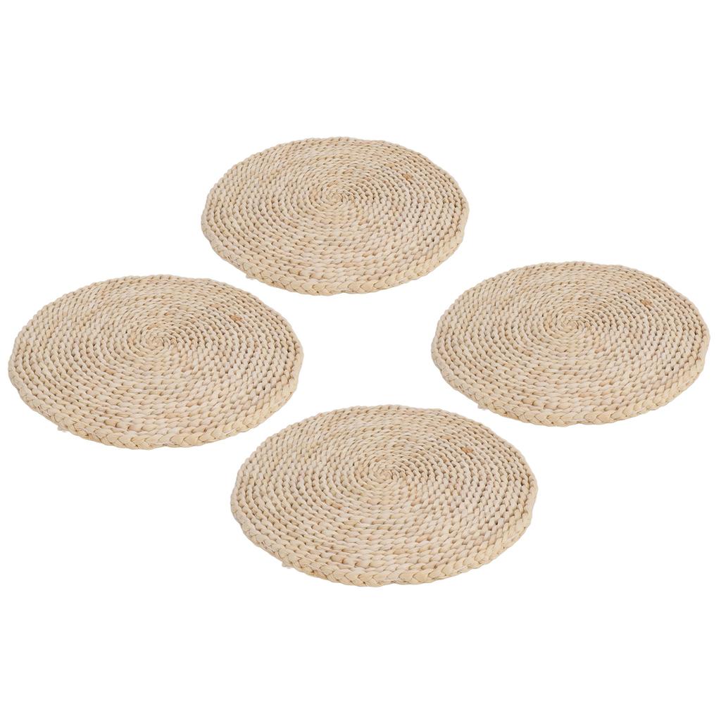 4pcs Round Placemat Corn Husk Original Color Decorative Woven Insulation Table Mat for Home Dining