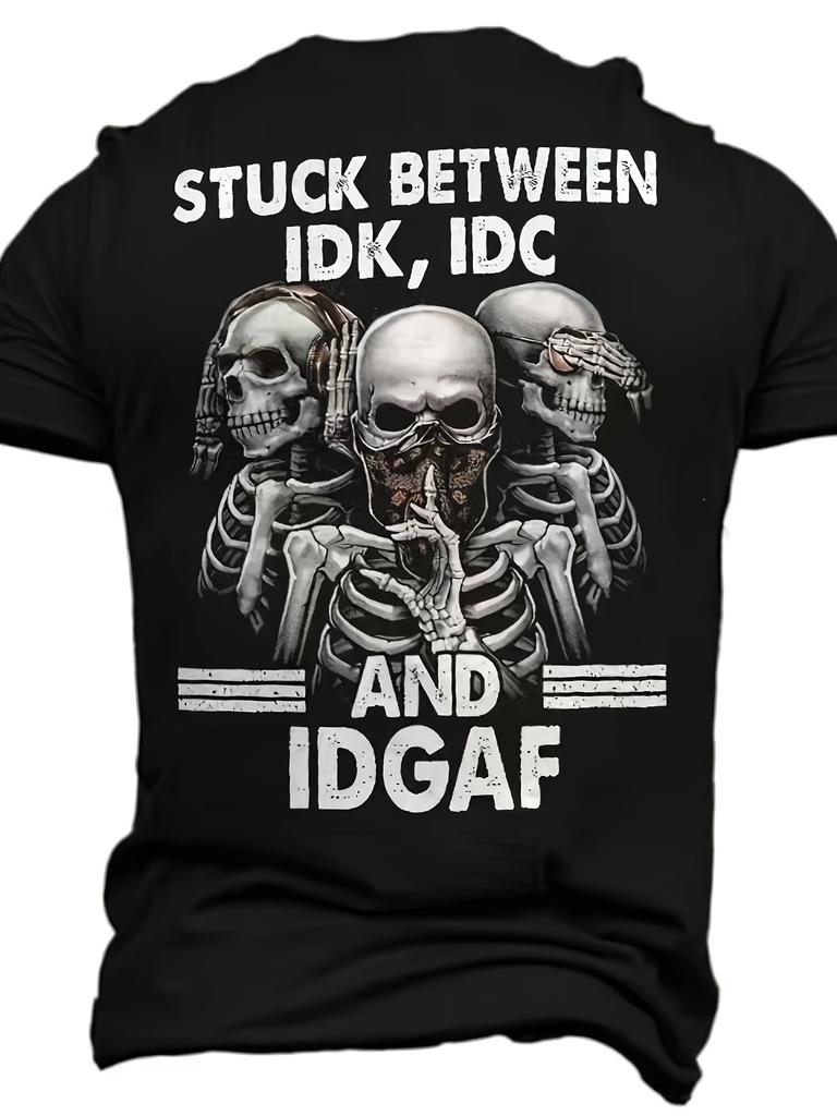 Stylish Design Men's 3D Digital Skeleton Pattern And Letter Print Crew Neck And Short Sleeve T-shirt