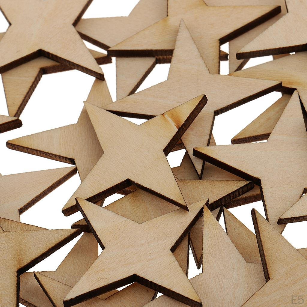 4 Point Star Shapes Wood Cutout Circles Chips Sign Plaque For Making Signs, Gift Tags, Wedding