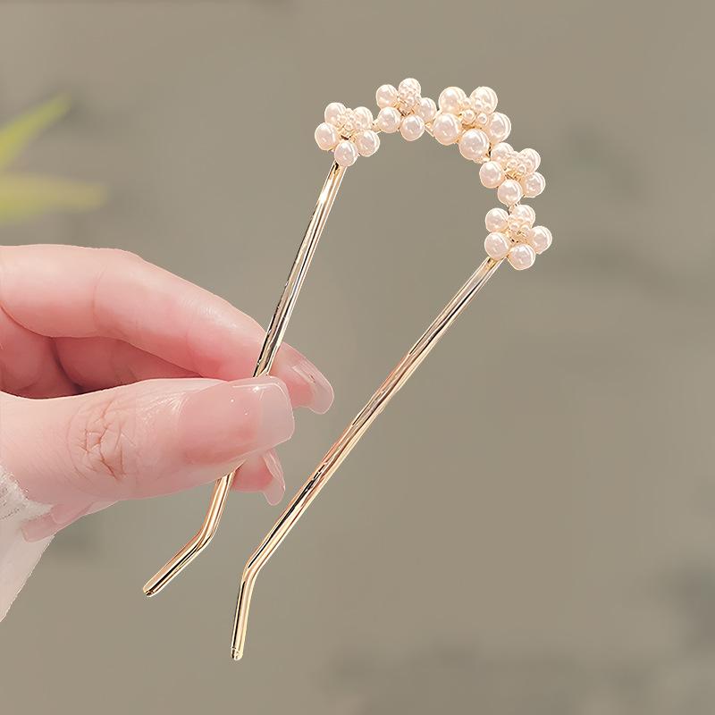 Antique Butterfly Flower Bamboo U-shaped Hairpin Super Fairy Retro Pearl Fringed Hairpin Hanfu Ancient Hairpin Accessories