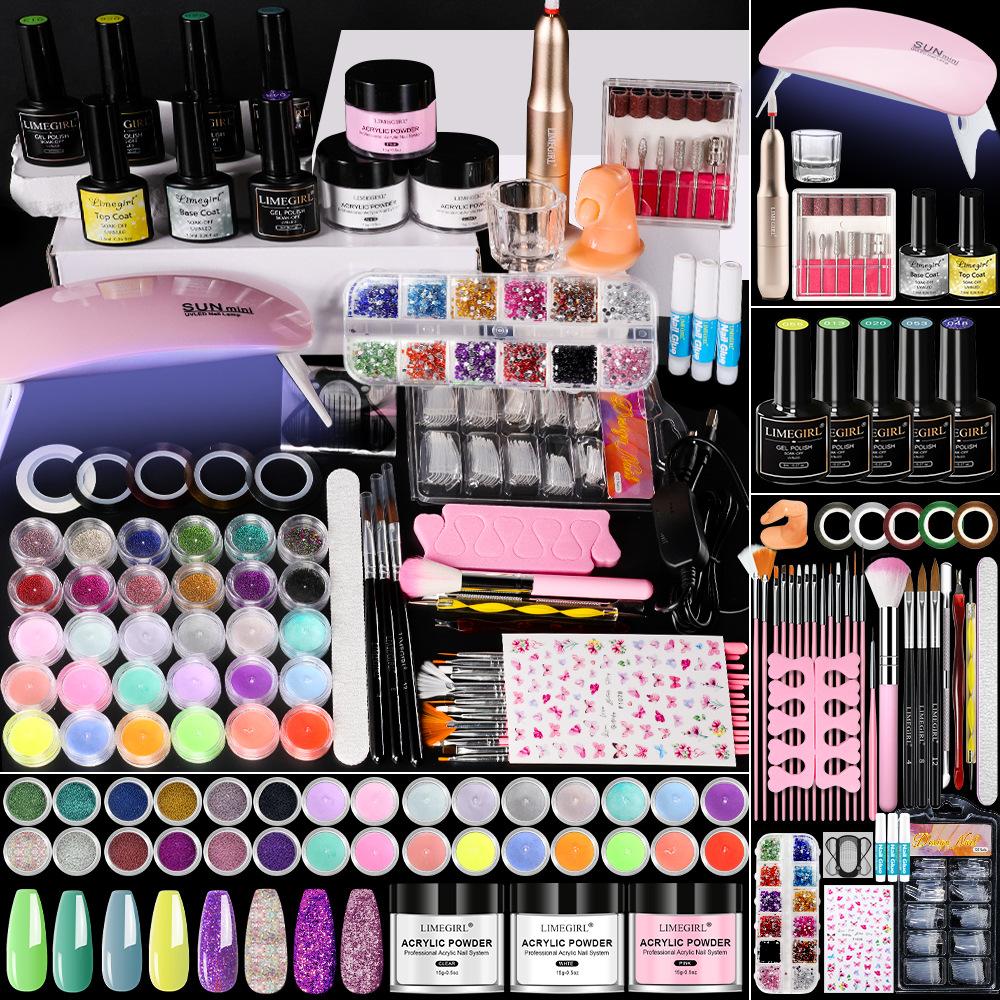 Kit Unghie Acriliche Set Completo Polvere Cristallo Liquido Monomero Gel per Estensione Gel Costruttore UV Lime per Salone Professionale Starter