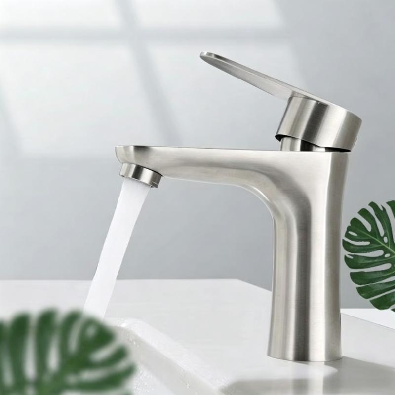 Wash basin sink 304 stainless steel hot and cold faucet brushed single handle single hole bathroom basin faucet