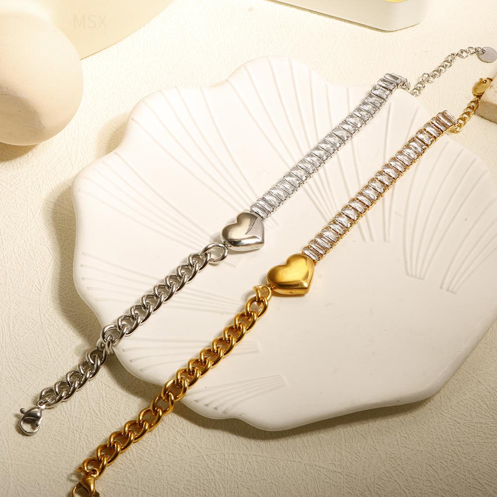 Stainless Steel Heart-shaped Ladies Elegant Bracelet For Women Crystal Bangle