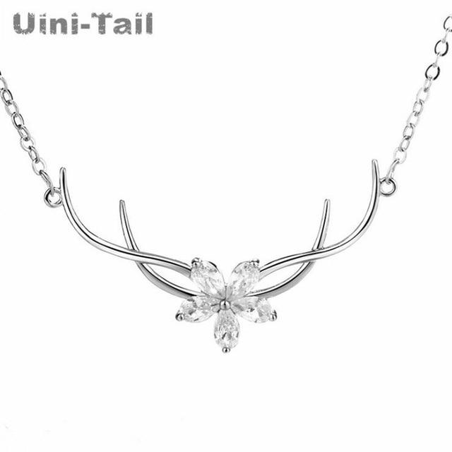 

Продукт Стерлингового Серебра 925 Розовый Сакура Лось Ожерелье Тенденция Мода Темперамент Рога Ожерелье Рождественский Подарок 45cm