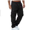 New casual workwear with multiple pockets, men's loose straight leg, solid color, multifunctional workwear pants, black jogging