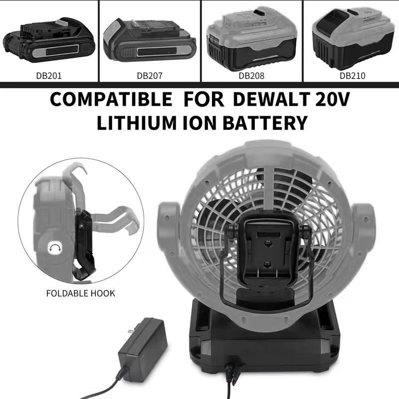 For DeWalt 14.4V-20V Li-ion Battery AC/DC Power Supply Fan Camping Fan Three Wind Speeds UK/US/EU Plug Brushless Motor Fan