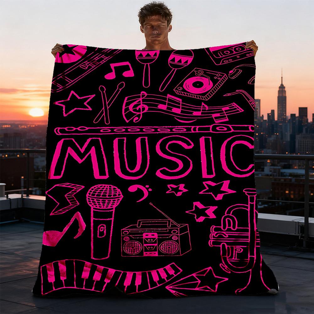 1pc Music Instruments Outdoor Flannel Blanket, Cozy & Warm Soft Te Playful Design, Napping Camping, 75X95CM