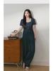 [In Stock] Plus Size Women's Retro Denim-Look Top & Wide-Leg Pants Summer Slimming Set 6160