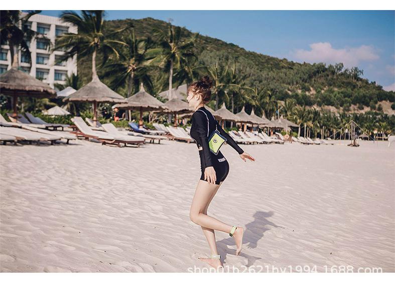 Korejské dvoudílné dámské plavky s vysokým pasem a dlouhým rukávem s ochranou proti slunci