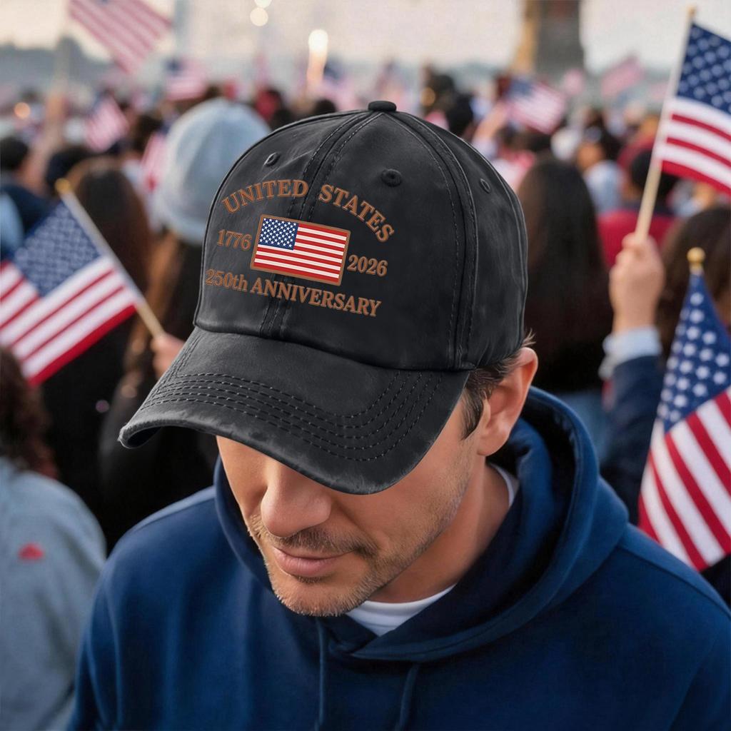 Unisex Vintage Washed Baseball Cap with United States 250th Anniversary 1776 2026 Print Adjustable Fit Classic Style