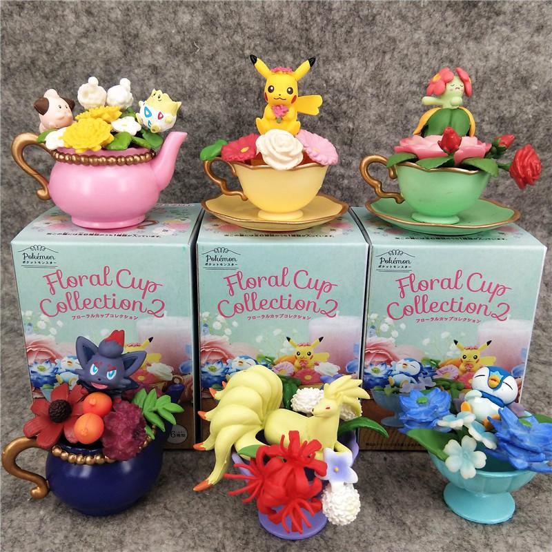 

6pcs/set Pokemon Floral Cup Collection Figures Vol.2 Togepi Clefairy Ninetales Bellossom Action Figure Model Toys Gift