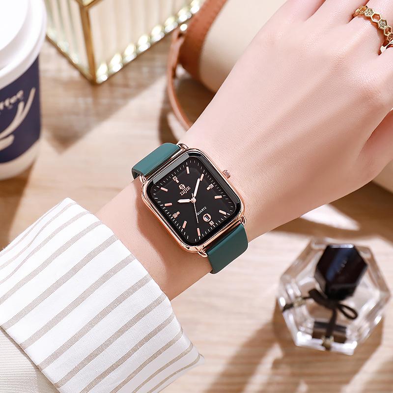 Square Student Watch Calendar Men'S And Women'S Watches High-End Versatile Fashion Light Luxury Quartz Watches Double Calendar