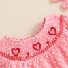 Toddler Girl Valentine's Day Romper Heart Embroidered Dot Long Sleeve Smocked Round Neck Ruffled Fall Jumpsuits Headband 