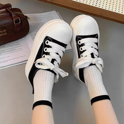Versatile Ugly Cute Round Head Platform Popular Muffin Sneakers Women's 2025 Spring New Big Head Casual Board Shoes Trend