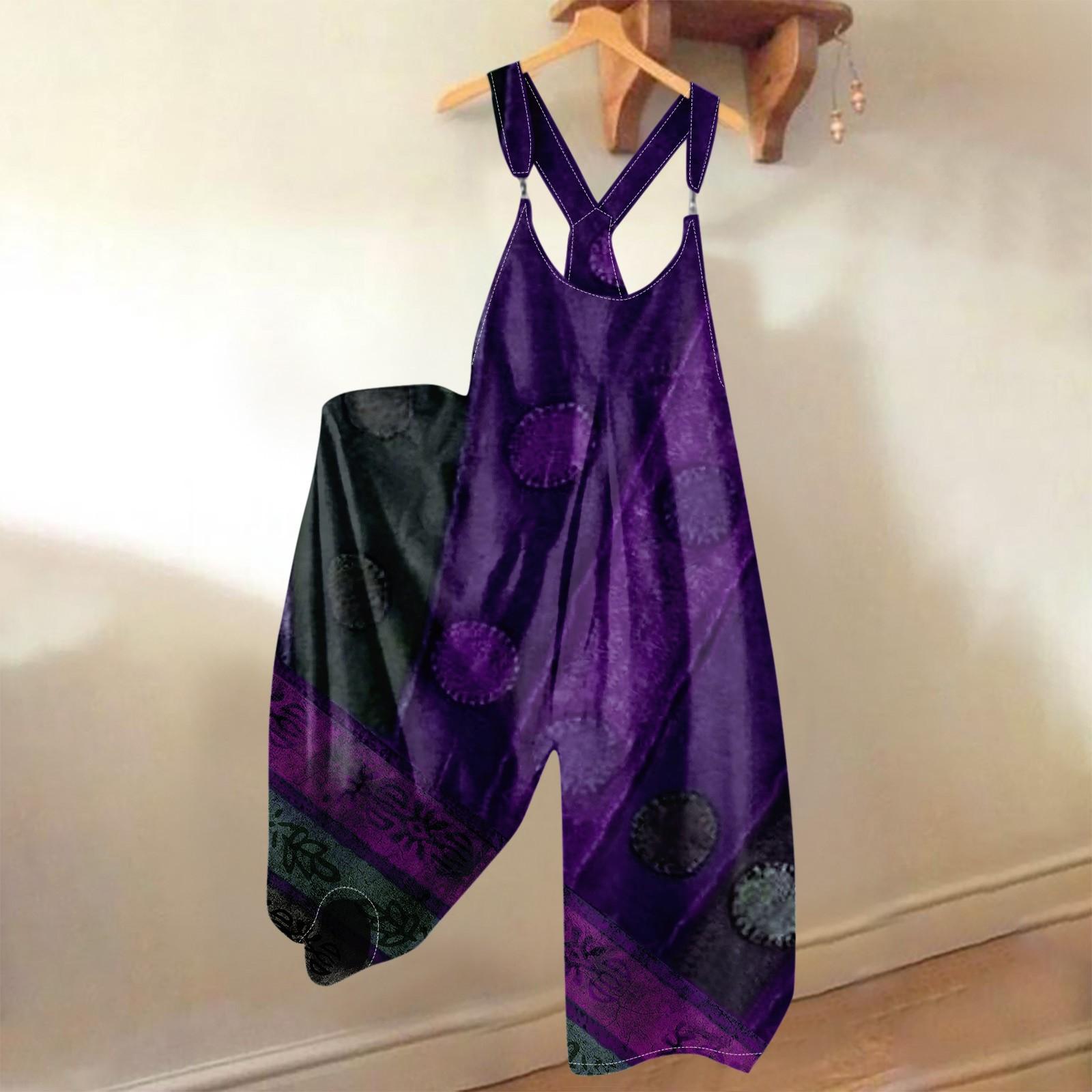 

Женский летний комбинезон с цветочным принтом в винтажном стиле (Нерегулируемые ремни) XXL фиолетовый