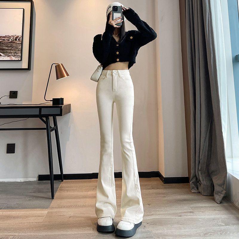 Women s High Waist White Denim Pants Flared Bootcut Stretchy Casual Trousers XS