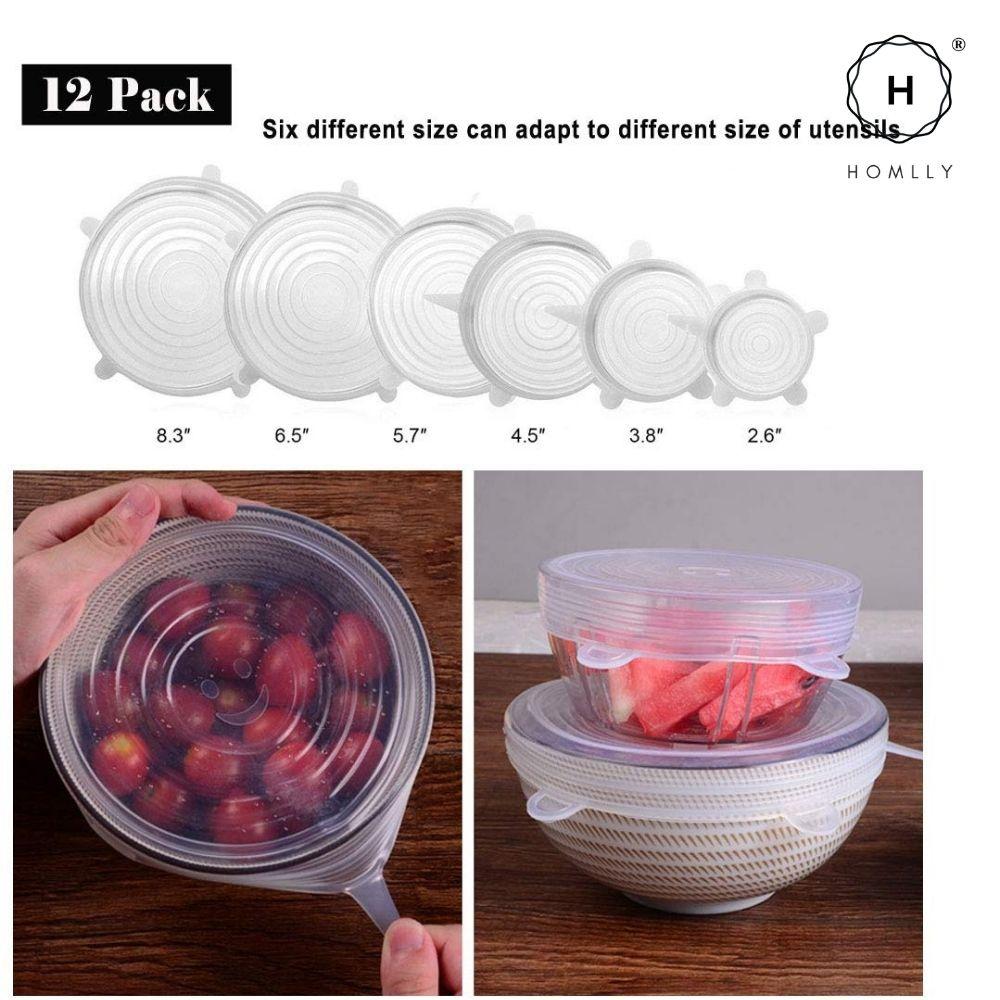 Homlly Basic Reusable Silicone Bowl Lids for Bowls Pots Cups (6pcs 6 Sizes  X2)