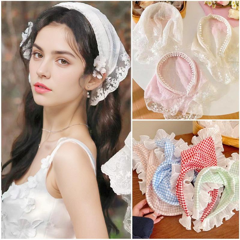 1PC Triangle Scarf Vintage Hairbands Fashion White For Women Girls Hair Hoops Accessories Lace Headband High Top