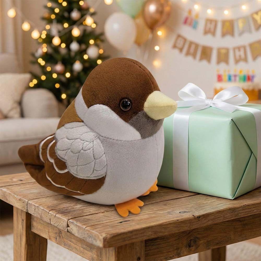 Chubby Round Stuffed Bird Doll Realistic Soft Simulation Sparrow Doll  Desktop Pets