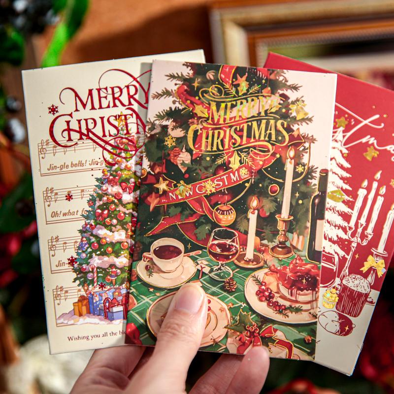 4sheets Christmas Series Rectangular Greeting Cards With Writing Paper For Party Christmas Gift Message Paper Greeting Cards