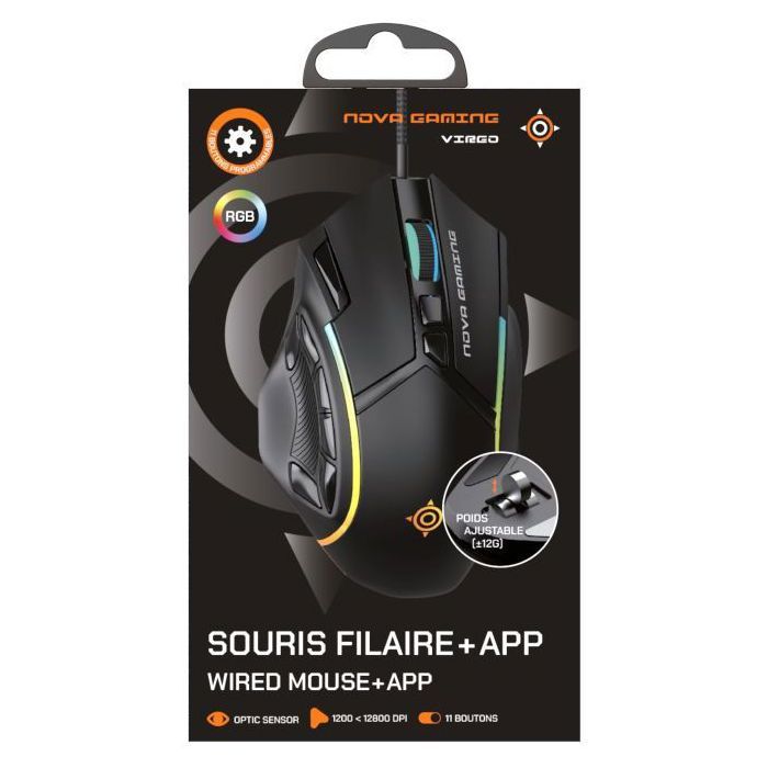 Souris gamer - Filaire - Nova Gaming - Virgo - LED RGB - Noir