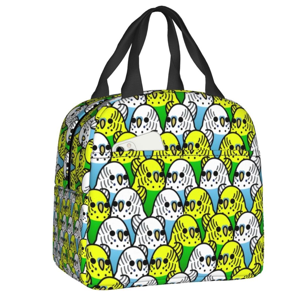 Custom Parrot Birds Cockatiel Squad Insulated Lunch Bags for Women Resuable Cooler Thermal Bento Box Outdoor Camping Travel