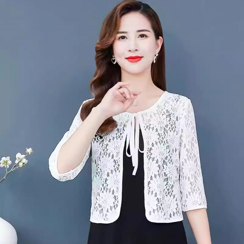 

Коротка мереживна шаль Дихаючий тонкий плащ Коротка верхня одежа Жіночі топи Жінки White-3XL