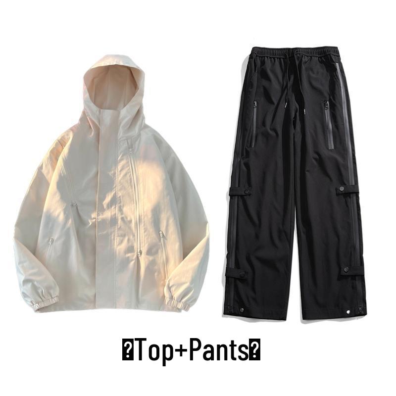 

Американский тренд Водонепроницаемый ветрозащитный комплект - Мужская и женская весенне-осенняя куртка и брюки для хайкинга L