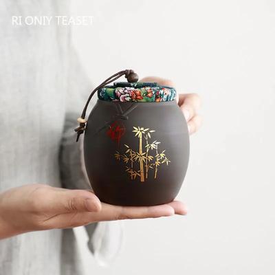 Chinese Sealed Purple Clay Tea Caddy Plum Blossom Bamboo Leaf Tea Jar Travel Tea Boxes Tieguanyin Container Storage Tank Teaware
