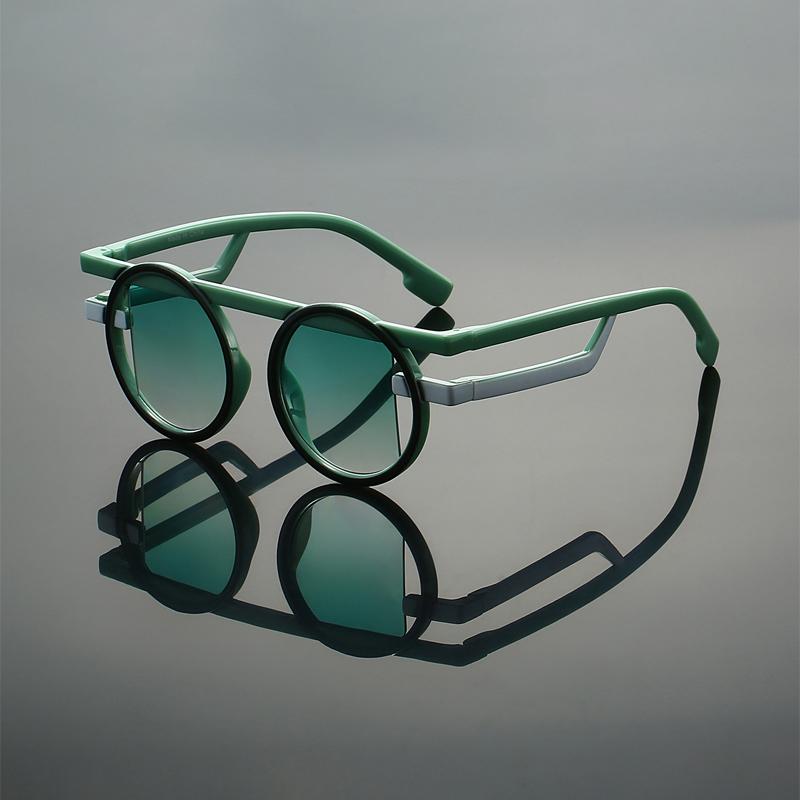 KAMMPT Round Sunglasses New Fashion Punk Funny Gradient Casual Sun Glasses Trendy Chic Brand Design Patchwork Decor Shades