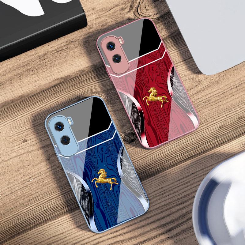 Wood Grain Golden Horse For Honor 200 90 8X 9X Pro Lite P50 P40 Nova 10 11i P60 Magic4 6 Mate 20 50 Tempered Glass Phone Case