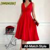 Fashion Summer Spring Solid Color Print Sleeveless V-Neck Casual Dresses