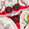 Valentine's Day 2025 Multi-Color Floral Mesh Embroidery See-Through Lingerie Set