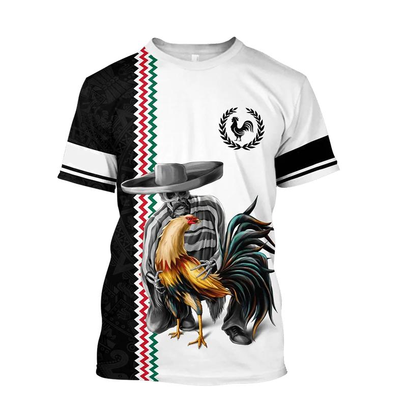 Men's 3D Digital Rooster Pattern Short Sleeve Crew Neck T-shirt, Tees For Men, Stylish And Cool Tops For Summer Street Wear And Outdoors Activities