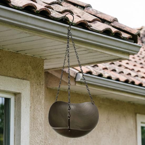 Hanging Bird Bath Imitation Wood Grain Plastic Bowl with Metal Chains Rustic Bird Bath Feeder Bowl for Multiple Birds Outdoor Garden Backyard Decor