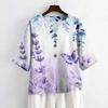 Women's Summer Fashion V-Neck 3/4 Sleeve Shirt Casual Loose-Fit Floral Print Top