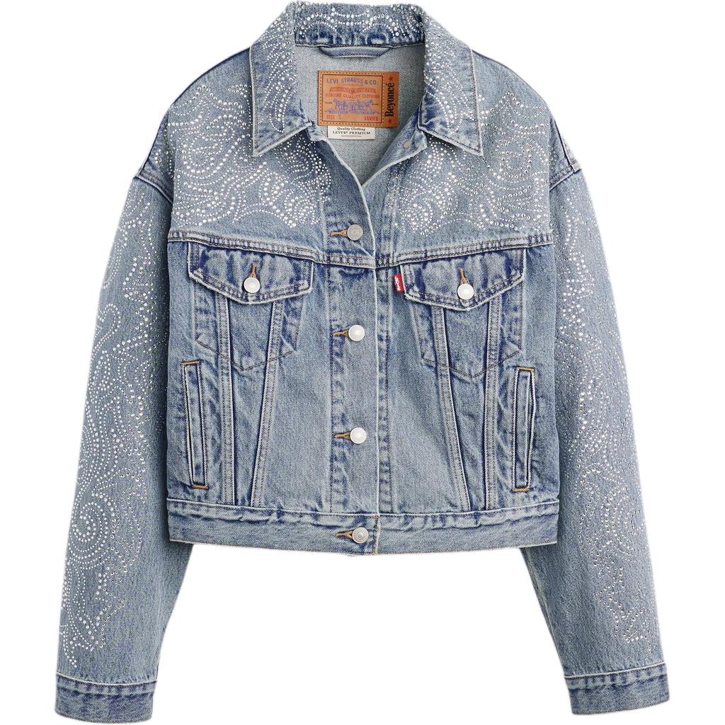 Levis X Beyoncé Collaboration Paisley Rhinestone Pattern Loose Denim Jacket Women Jackets A9456-0005