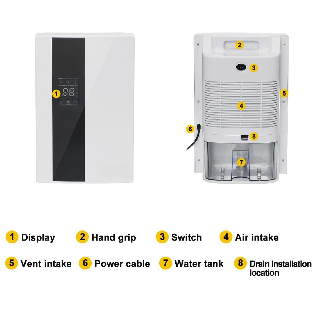 90W 2.2L Smart Home Dehumidifier Large Screen LCD Display Air Dryer Automatic Bucket Shut-Off Purifier with Remote Control