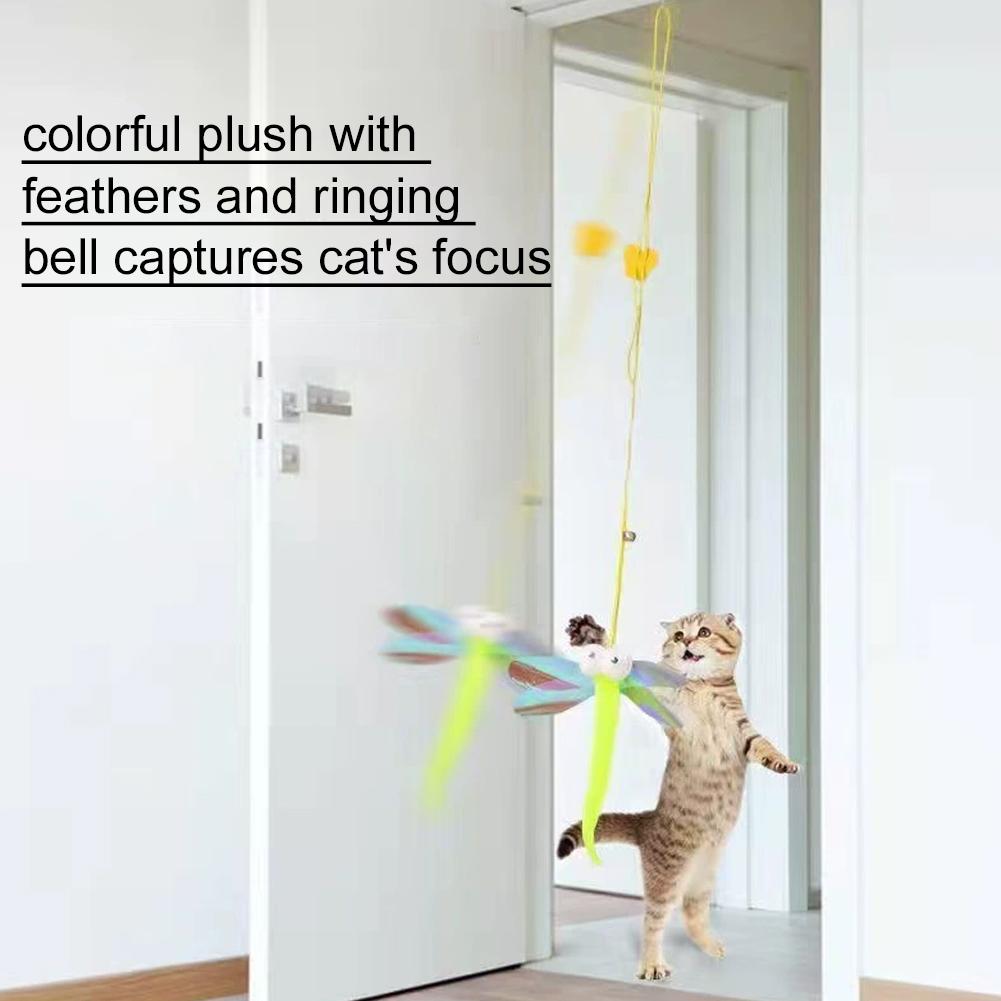 Hanging Cat Toy For Door Mounted Self-Play Elastic Rope Plush Caterpillar Feather Bell Teaser Toy For Feline Interaction
