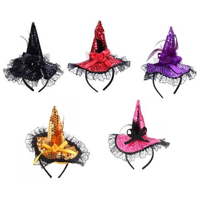 Children Kids Halloween Witch Hat Wizard Feather Headband Adult Costume Party Accessory Halloween Masquerade Cosplay Cap