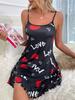 Europe, America, summer beautiful back thin clothes, sexy suspender short skirt love cartoon cute print