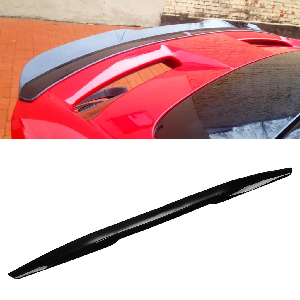 Universal Rear Roof Trunk Spoiler Lip Kit with Tail Wing, Rubber Strip Bar Wing Lip Trim Tailfin Tail Sticker in Glossy Black