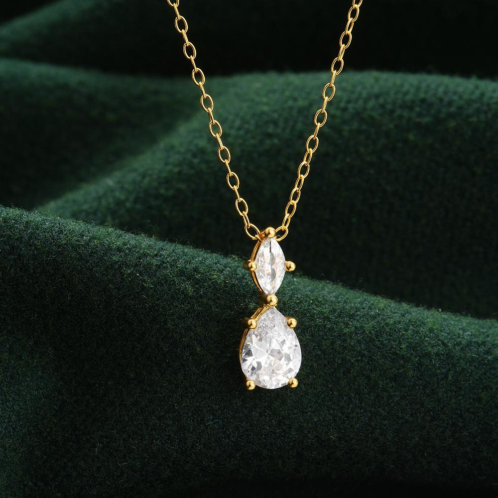 Fashion Fine Jewelry 925 Sterling Silver Diamond Pendant Necklace Marquise Eye Water Drop Zircon Gold Plated Necklaces for Women