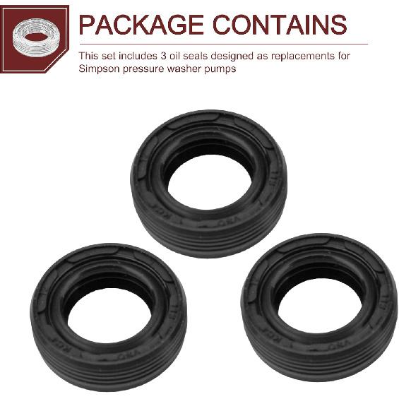 for Simpson Pressure Washer Pumps 7105741 Black Replacement Oil Seal Kit 3-Pack