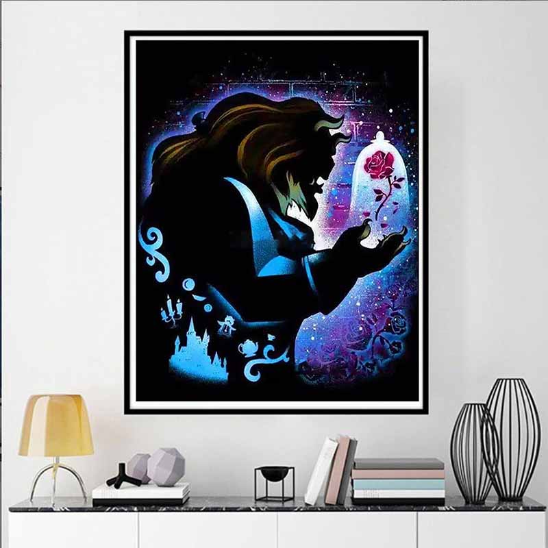 Disney Diamond Painting Beauty and The Beast Magical Starry Sky Silhouette Style Wall Decoration Full Diamond Cross Stitch DIY Gift Home Decoration