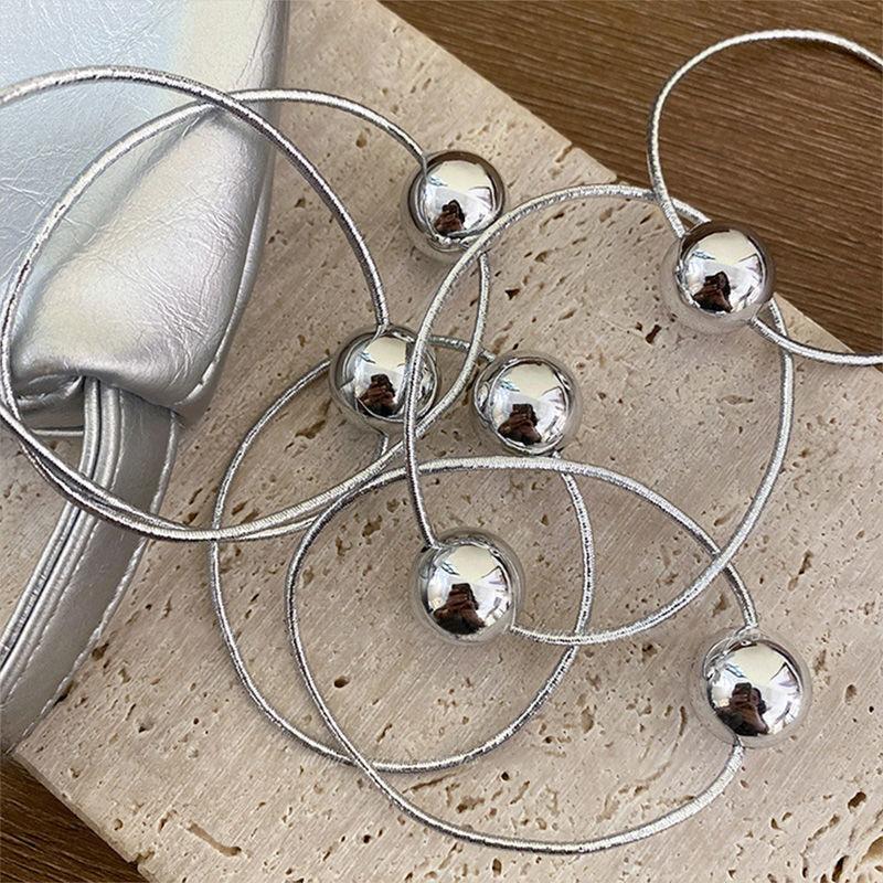 2Pcs  Bright Silver Ball Hair Rope For Women Girls Sweet Versatile Elasticity Hair Ring Headwear Hair Accessories Gifts