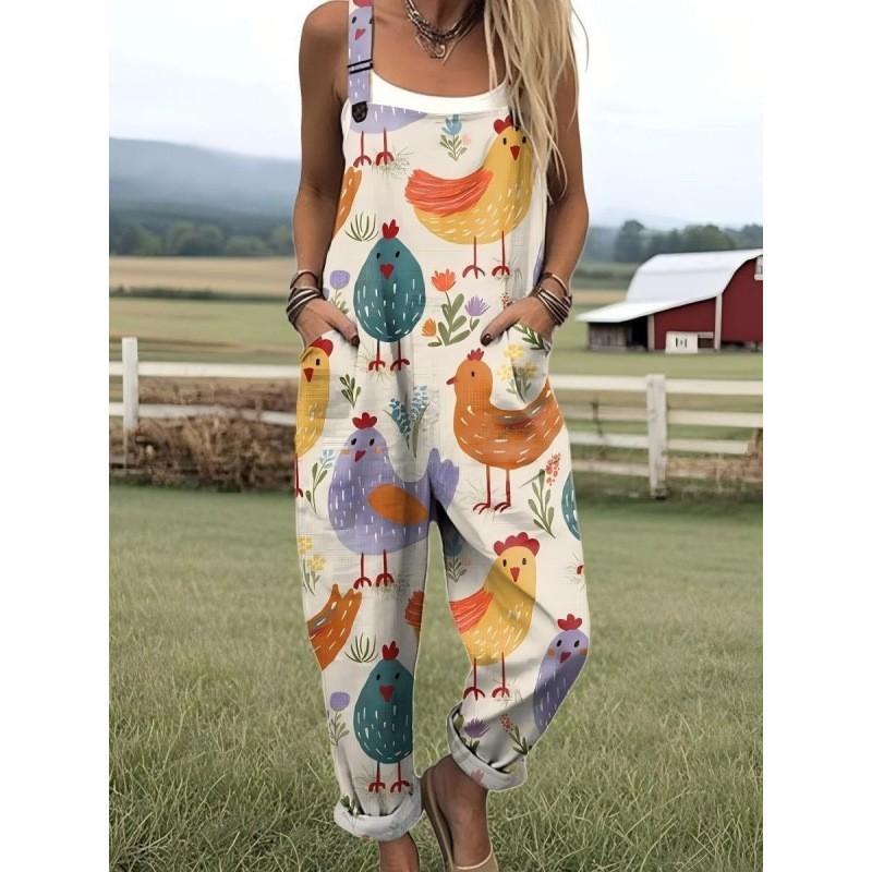 Womens Sleeveless Jumpsuit With Vintage Print Loose Fit Streetwear Style 2026
