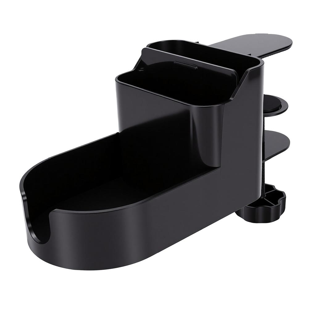 Desk Cup Holder Clamp with Charging Hole Plastic Carbon Steel Anti Spill Clip On Cup Holder for Coffee Cup Tea Cup Pen