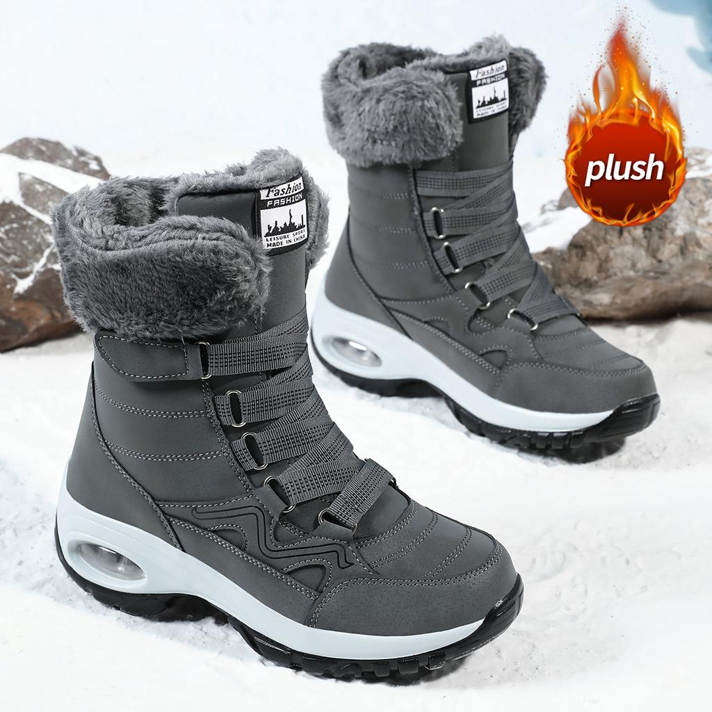 TUINANLE Cizme de zăpadă noi pentru femei, cizme de gleznă iarnă cu vârf înalt, de exterior, antiderapante, casual, din bumbac, călduroase, cu pluș, pantofi pentru bărbați